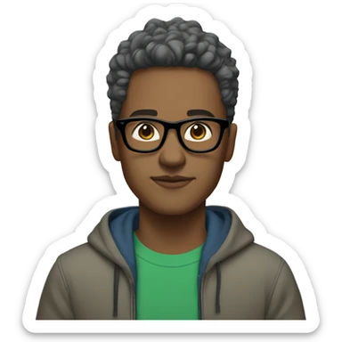 Light Brown skin, black socks, grey pants, green hoodie, blue glasses, Mersey hair sticker