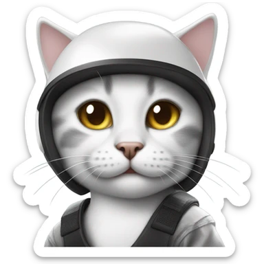 Smiling Black and white cat skateboarding with crash helmet  sticker