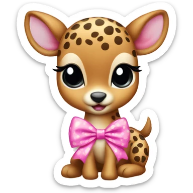 baby deer with pink cheetah print bow sticker