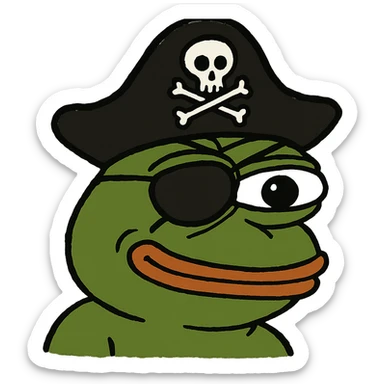Pepe the Frog as a pirate with an eyepatch and hat, meme style sticker
