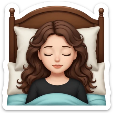 Um amenina super linda com cabelo marrom meio preto  com as pontas ondulado,  cabelo grande na cama deitada com o olho fechado  sticker