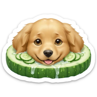 dog relaxing spa with cumcumbers in their eyes sticker