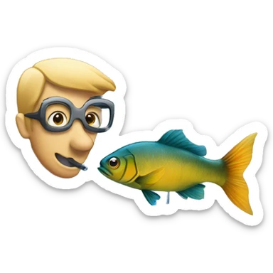 A fish typing on a computer sticker