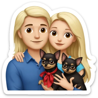 Hombre con pelo largo rubio chica de pelo castaño oscuro  y chihuahua negro amor sticker