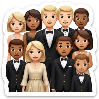 smiling men, women and children in formal wear sticker