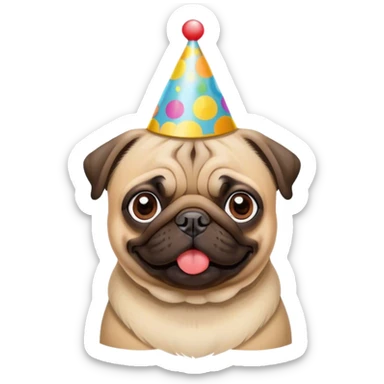 A pug with a birthday hat sticker