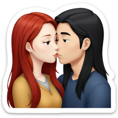 long hair asian boy kisses redhead white girl  sticker