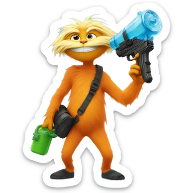 the lorax holding a water gun  sticker