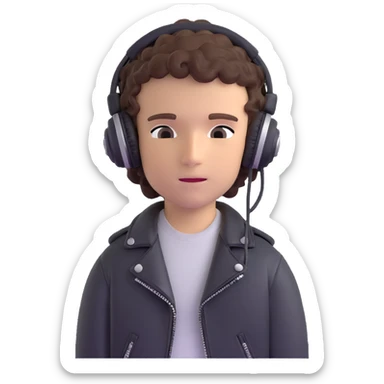 curly haired boy wearing a leather jacket and headphones music producer sticker