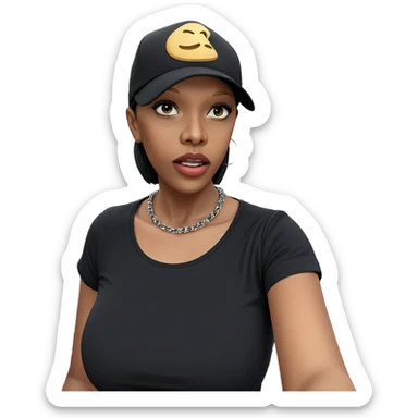 girl in black shirt with hat sticker