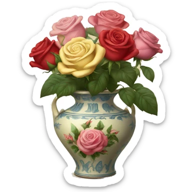 Roses in a vintage vase sticker