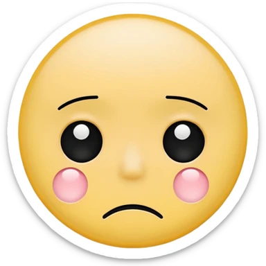 Yellow circle with two white circles on each side with two little black circle in the white circles near bottom of white circles with a frown looking sad with blush on the cheeks sticker
