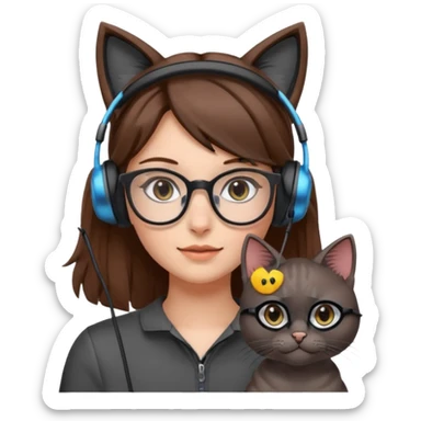 fille brune a lunette avec casque oreille de chat noir et gris sticker