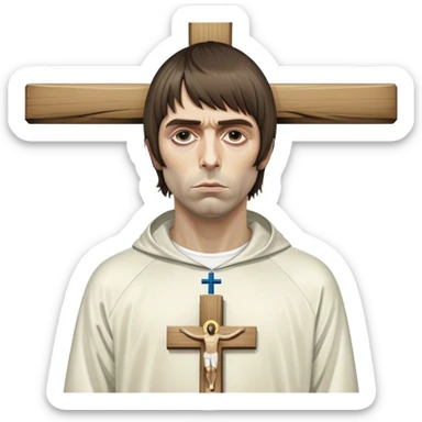 Liam Gallagher wearing adidas on a cross like Jesus crucified  sticker