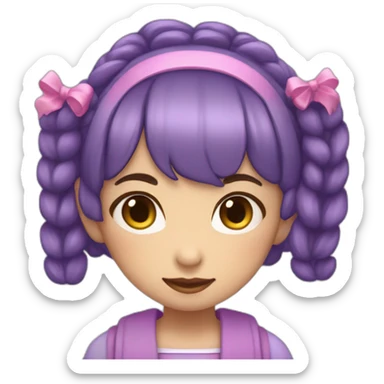 Girl with short purple hair. In her hair she has two odango-shaped pigtails. The girl's hair is styled in a hime cut. She has a medium brown skin.  sticker