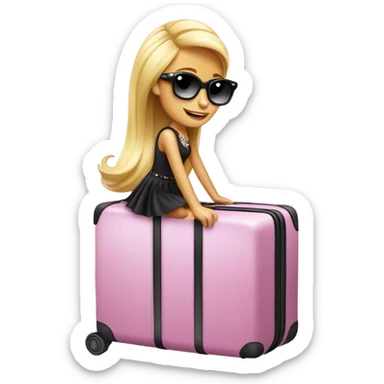 Paris Hilton riding a suitcase sticker