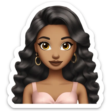 Bratz, club, cocktail dress, black balayage hair, half up half down hair, olive skin, brown almond winged eyeliner with big lashes sticker