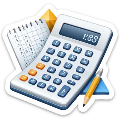 An icon featuring mathematical formulas, a calculator, and geometric shapes, symbolizing mathematics. The design includes a ruler, and a graph, representing the study of numbers, equations, and spatial relationships. Transparent background highlights the precision and logic of math. sticker