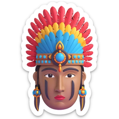 Toltec warrior stone head with elaborate feather headpiece sticker