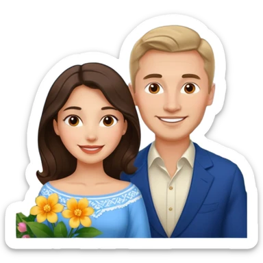 Couple traveling in Montenegro russian man and elegant  Latina girl delicate flowers and mountains in the background  sticker