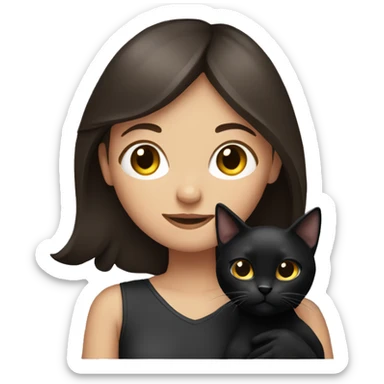 brunette girl with a black cat in her arms sticker