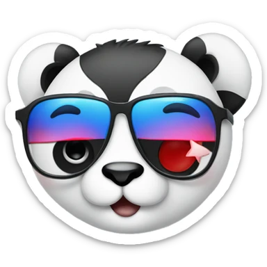 a panda wearing blue star glasses and red lipstick sticker