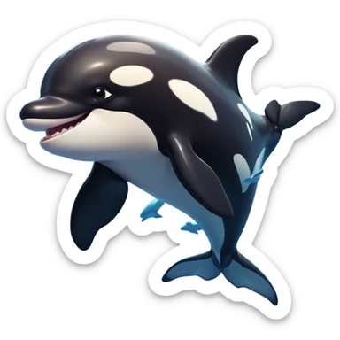 Cinematic Comical orca Portrait Emoji, Head tilted dramatically with an exaggeratedly shocked expression, featuring a sleek black-and-white body with wide, comically expressive eyes full of playful disbelief and animated flippers, Simplified yet hilariously expressive features, highly detailed, glowing with a slightly sassy oceanic glow, high shine, dramatic yet playful, stylized with an air of cheeky marine mischief, soft glowing outline, capturing the essence of a meme-worthy orca that looks ready to make waves with its hilariously dramatic antics! sticker