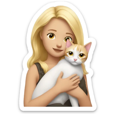 cat cuddles blonde girl sticker