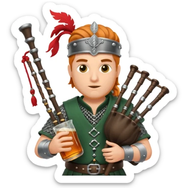 Warrior playing bagpipes chugging whiskey sticker