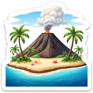 Tropical Hawaiian island with palm trees, volcano, and beach sticker