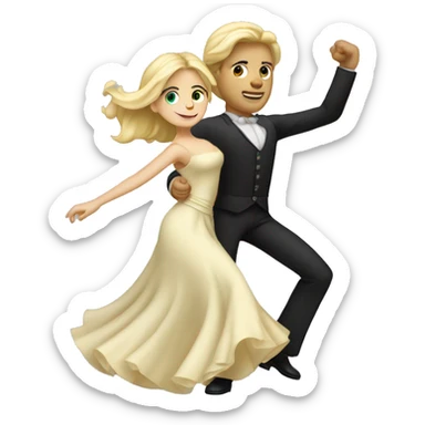 Blond hair man and dark hair woman dancing waltz sticker