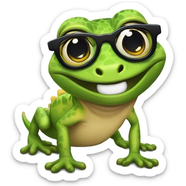 A gecko smiling with glasses on. sticker