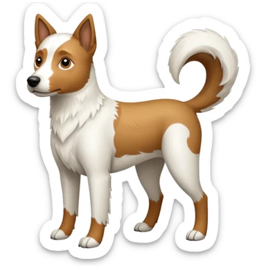 a full body large white parson russell looking dog the size of a kelpie with light brown flapped down ears and a light brown patch on one eye and a large snout sticker