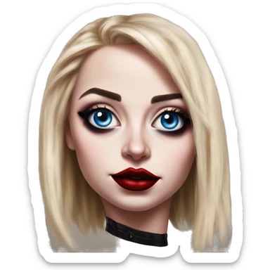 Arabic Elon Musk in Harley Quinn style, oil paint, mysterious eyes, intricate lips, masterpiece portrait, odd perspective, beautiful, desirable, logical sticker