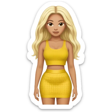 Beyonce with long platinum blonde hair, yellow crop top and skirt sticker