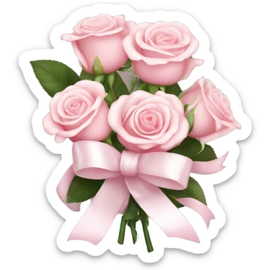 Bundle: A small bundle of light pink roses with soft petals, tied together with a simple white ribbon bow sticker