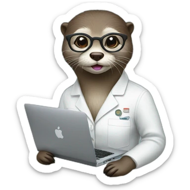 female vet otter with glasses with a macbook sticker