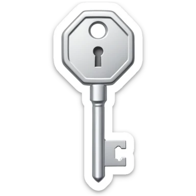 small silver metal key with hexagonal head and the word NATIONAL engraved, clean lines, soft silver tone, minimalistic and precise sticker