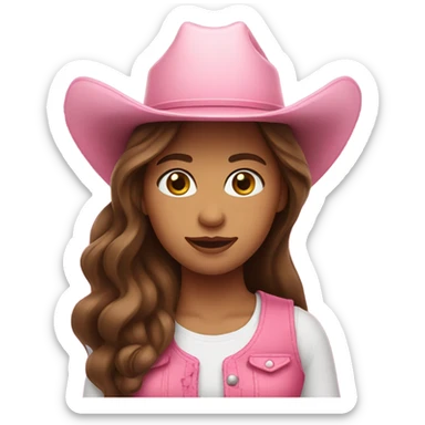 Long brown hair pink outfit and pink cowgirl hat sticker