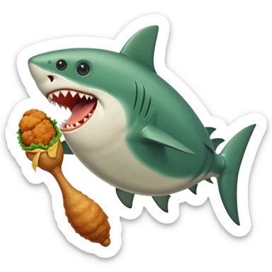 green shark holds with a fin fried chicken leg sticker