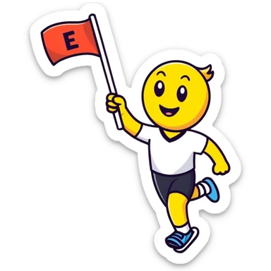 happy runner waving a flag that says 'emojiland’ sticker