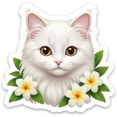 A cute  little white Ragdoll and frangipani sticker