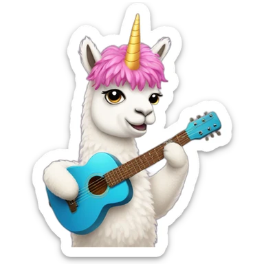 an alpaca dressed as a unicorn who plays guitar sticker