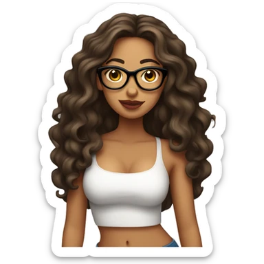 Latina girl with long wavy hair slim face and glasses with big lipswearing a tube top sticker