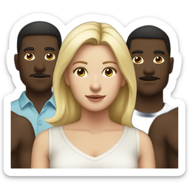 six dark-skinned men stand behind one pale blonde woman sticker