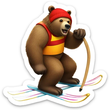 Grizzly bear skiing on skittles sticker