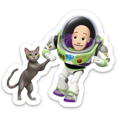 Hairless cat playing with buzz lightyear sticker
