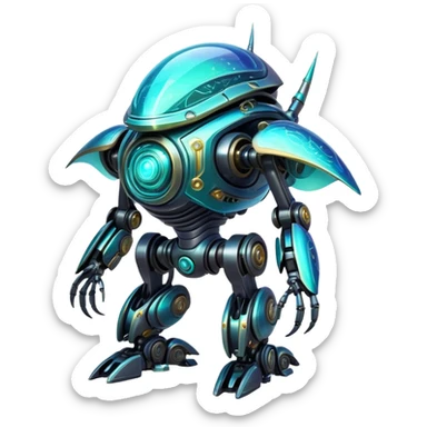  Epic legendary rare glowing mechanical Shiny sparkly transparent bioluminescent luminescent vibrant bright pastel dark exotic iridescent colorful gradients futuristic modern metallic glossy glittery fantasy-cyber-Fakémon-Vernid-robot-creature sticker