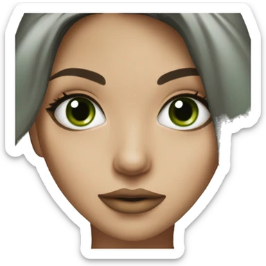 Beautiful brunette with green/grey eyes with a kiss sticker