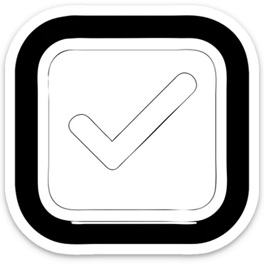 Edit the rounded square checkbox icon with a solid black fill. Make the white outline much thicker and the white check mark inside much thicker and bold. Keep the style and contrast matching the previous version for high visibility. Ensure no transparency except outside the icon. sticker